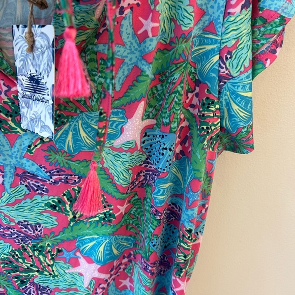 Island collection woman's large flowy fun summer pattern dress, coverup - Picture 7 of 9